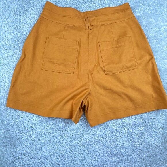 Jonathan Simkhai Winn High Waisted Linen Blend Shorts Mandarin Orange - Picture 3 of 11